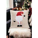 Asdiva 43X43 Yılbaşı Kırlent Kılıfı Bej Punch Desenli Yeni Yıl Noel Baba Cüce Süzene Panç 05