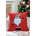 Asdiva 43X43 Yılbaşı Kırlent Kılıfı Kırmızı Punch Desenli Yeni Yıl Noel Baba Cüce Süzene Panç 06