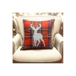 Asdiva Outlet Yılbaşı Kırlent Kılıfı Kırmızı Ekose Kumaş Beyaz Punch Geyik Desenli Süzene Panç 43X43