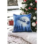 Asdiva Yılbaşı Kırlent Kılıfı Mavi Yeni Yıl Noel Kar Temalı Biyeli 43X43 Mavi