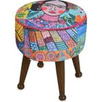 Asedia Miskin Ceviz Frida Puf Ayak Ucu Puf Makyaj Koltuğu Puf Bench Ayak Dayama Ahşap Ayak Puf - 40 x 40 cm - Kahverengi Çiçekli