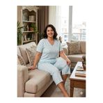 Asel Büyük Beden Kısa Kol Pamuklu Ultrasoft Likralı Kapri Pijama Takımı