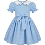 Asel Collection Kız Çocuk Fiyonk Detaylı Taşlı Bebe Yaka Elbise – Şık Prenses Model (Pembe/mavi) - 2 Yaş