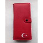 Asel Deri Suni Deri Telefon Bölmeli Kredi Kartlık Cüzdan - Kırmızı Sade