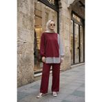 ASEL FASHİON Kadın Tesettür Takım Line İkili Gömlek Takım AçıkBordo