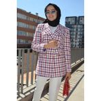 Asela Tüvit Gümüş Düğme Detay Blazer Ceket - 42 - Krem - Mavi - Kırmızı