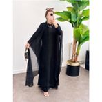 Aselim Hijap Moda Abaya Fermuarlı Ferace Şifon - Tül - Beyaz - 42