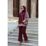 Aselim Hijap Moda Kadın Tesettür Takım Line İkili Gömlek Takım KoyuBordo