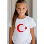 ASELİNDA Ay Yıldızlı (TÜRK BAYRAKLI TİŞÖRT) Beyaz Çocuk Tişört (23 NİSAN GÖSTERİLERİ IÇİN UYGUNDUR)