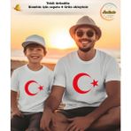 ASELİNDA Ay Yıldızlı (TÜRK BAYRAKLI TİŞÖRT) Beyaz Kombin Tişört (kombin yapmak için 2 ürün ekleyiniz)