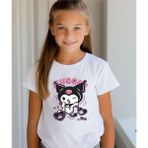 Aselinda Kuromi Baskılı Bisiklet Yaka Beyaz Tişört/t-Shirt- (Tek Adet Fiyatıdır)-Kız Çocuk Tişörtü - 6 Yaş