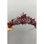 Asensa Kristal Taşlı Bordo Rengi Antrasit Kına Gelin Tacı