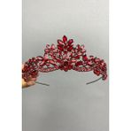 Asensa Kristal Taşlı kırmızı Rengi Kına Gelin Tacı - 11 Kırmızı