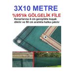 Asenya Gölgelik File 3x10 M %95 Yeşil Gölgelik Branda Bahçe Gölgelik Örtü Gölgeleme Örtüsü Gölgeleme Tülü
