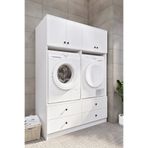 Ases Mobilya Ases ELZ533 Çamaşır Makinesi ve Kurutma Makinesi Extra Boy 4 Kapak 4 Çekmece Banyo Dolabı Beyaz