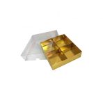 Asetat Kapaklı Karton Kutu 12x12x3 CM 4 Bölmeli Kutu - 10 Adet Gold