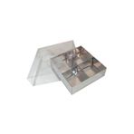Asetat Kapaklı Karton Kutu 12x12x3 CM 4 Bölmeli Kutu - 10 Adet Gümüş