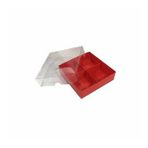 Asetat Kapaklı Karton Kutu 12x12x3 CM 4 Bölmeli Kutu - 10 Adet Kırmızı