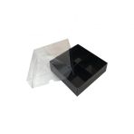 Asetat Kapaklı Karton Kutu 12x12x3 CM 4 Bölmeli Kutu - 10 Adet Siyah