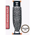 Asev Home Büyük Boy Ütü Masası Kılıfı 55x140 cm Keçeli İpli Stoperli Gri Leopar Desenli