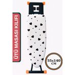 Asev Home Ütü Masası Kılıfı Büyük Boy Ipli Stoperli Keçeli Kılıfı Örtüsü Bezi 55X140CM Black Love