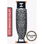 ASEV HOME Ütü Masası Kılıfı Keçeli İpli Stoperli Büyük Boy 55x140 cm GRAY LEOPAR