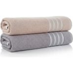 Asev Tekstil 2lı 70X140 Banyo Havlusu - 70 x 140 cm - Gri - Bej
