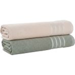 Asev Tekstil 2lı 70X140 Banyo Havlusu - 70 x 140 cm - Yeşil - Krem