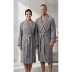 Asev Tekstil Kadife Biyeli Şal Yaka Unisex Bornoz - Gri