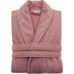 Asev Tekstil Kadife Biyeli Şal Yaka Unisex Bornoz - M - Pembe