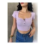 Asfa Moda Lila Cıtcıtlı Kısa Kollu Crop Body Bluz