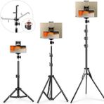 Asfal 210 cm Tripod 2 In 1 Metal Ayaklı Katlanabilir Döner Başlıklı Tablet ve Telefon Tutucu Stand - Siyah