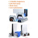 Asfal PS5 Led Işıklı Organizer Soğutma Standı Kol Şarj İstasyonu Stand Dock 11 Adet Oyun Koyma Standı