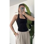 asfamoda Kadın Siyah Boyundan Bağlamalı Korse Bluz - Kare Halter Yaka Top