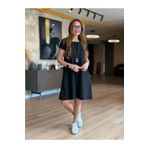 ASFSTORE Kadın Kısa Kollu Bisiklet Yaka Cepli Viskon Iki Iplik Elbise