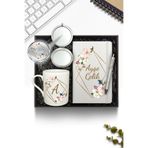 AS&GİFT Kişiye Özel Beyaz Defter & Beyaz Kupa & Makyaj Aynası & Beyaz Kalem & Hediye Seti