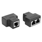 ASHATA 2 Adet RJ45 Dağıtıcı Adaptör, RJ45 Çoklu Kablo Adaptörü, Ethernet Kablo Adaptörü 1 inç 2 çıkış RJ45 Dişi Arayüz LAN Konektör Kablo Genişletici Ayırıcı (siyah)