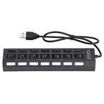ASHATA Yerleştirme istasyonu, 7 portlu USB Hub-Hub, PC veri aktarımı için masaüstü Hub-bağımsız güç anahtarı (7 siyah)