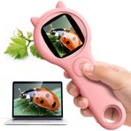 Ashfly Çocuklar için el mikroskobu, 2,0 inç IPS ekran, 200 x taşınabilir cep mikroskobu, çocuklar için, 3 kademeli ayarlanabilir LED ışık, USB bağlantısı, 3 yaşından büyük çocuklar için, pembe