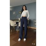AsHK Dora Trend Geniş Paça Lacivert Renk Kadın Kumaş Pantolon - Yeni Sezon(Tam kalıptır)