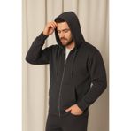 AsHK Erkek Fermuarlı Kapüşonlu Sweatshirt Pamuklu İçi Polarlı Kanguru Cepli Siyah