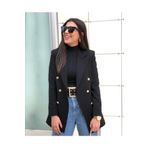 Ashley Büyük Beden Uzun Gold Düğmeli Siyah Blazer Ceket