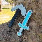 Asi Bursa3dfilament Minecraft Taş Kılıç-Kazma Figürleri 25 cm/ Taş Sword,Pickaxe Gri İkili Set