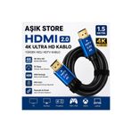 AŞIK STORE HDMI 2.0 Kablo 1.5 Metre 4K Ultra HD 18Gbps Altın Uçlu HDR Destekli TV Monitör PS5 Xbox Laptop Uyumlu