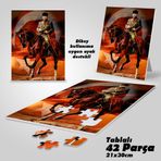 Asil Hobi Atın Üzerinde Atatürk-Ay Yıldız-Yapboz-Ayak Destekli Çerçeveli 42 Parça Puzzle