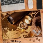 Asil Hobi Dünya Haritası-Pusula-Dürbün-Halat Yapboz-Ayak Destekli Çerçeveli 240 Parça Puzzle