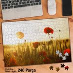 Asil Hobi Güneş Yansıması-Kırmızı Gelincik Çiçeği Yapboz-Ayak Destekli Çerçeveli 240 Parça Puzzle