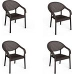 Asil Konsept 4 Adet Bambu Plastik Rattan Bahçe Balkon Teras Sandalyesi Gizli Metal Profil Ayaklı Kollu Sandalye - Koyu Kahverengi