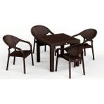 Asil Konsept 90 x 90 Bambu Plastik Rattan Camsız Bahçe Balkon Teras Kare Masa Takımı 4 Kolçaklı Sandalyeli - Koyu Kahverengi