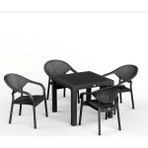 Asil Konsept 90 x 90 Bambu Plastik Rattan Camsız Bahçe Balkon Teras Kare Masa Takımı 4 Kolçaklı Sandalyeli - Siyah